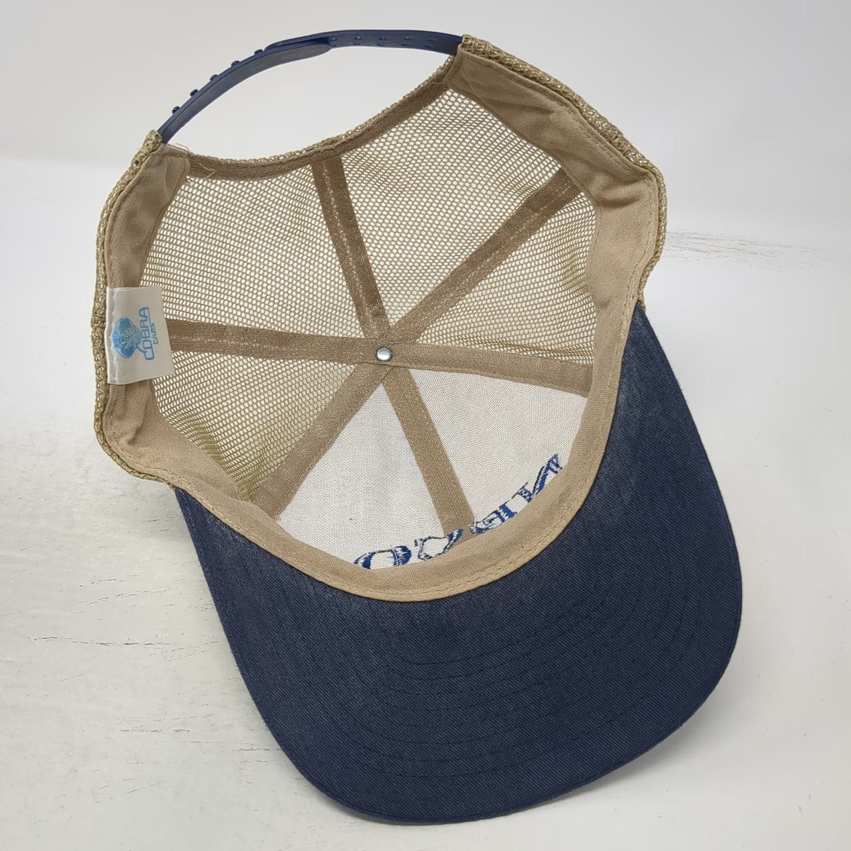 Cobra Caps Trucker Hat Beige Blue One Size Mesh Snapback NECO Omaha Embroidered
