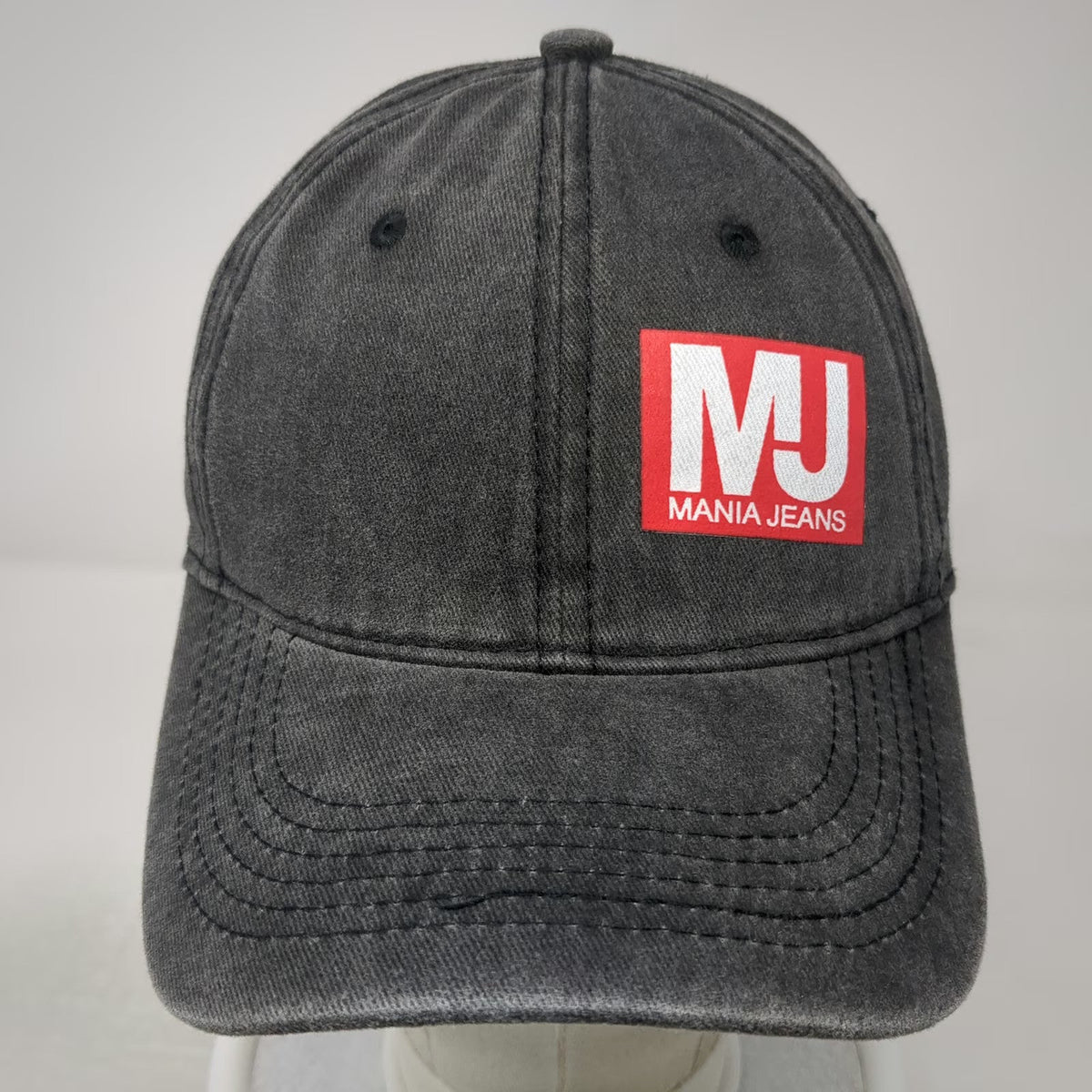 Lucky 7 Mania Jeans Baseball Cap Gray OSFM Washed Slideback MJ Logo Patch Hat