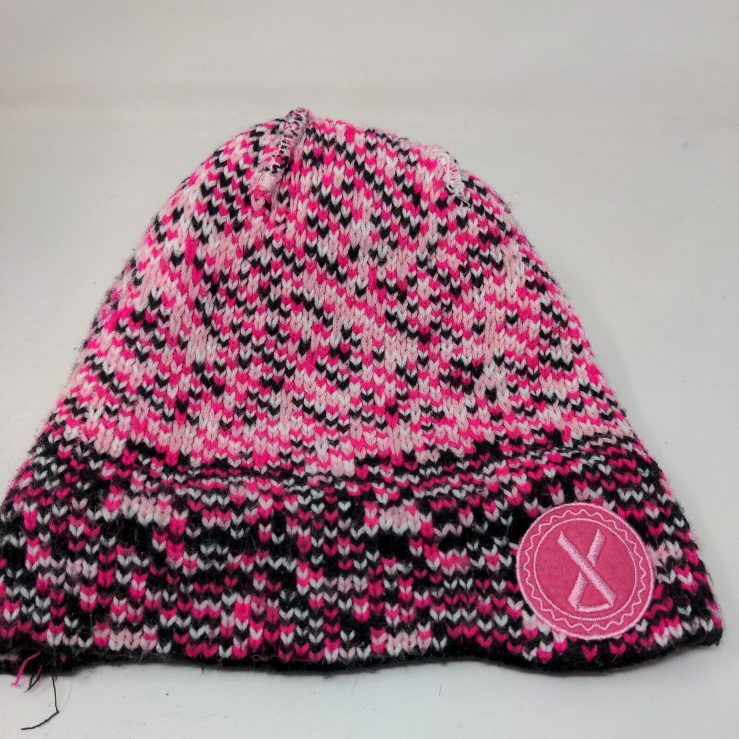 Support The Cure Pink Ribbon Knit Pom Pom Beanie Hat Multicolor OSFM