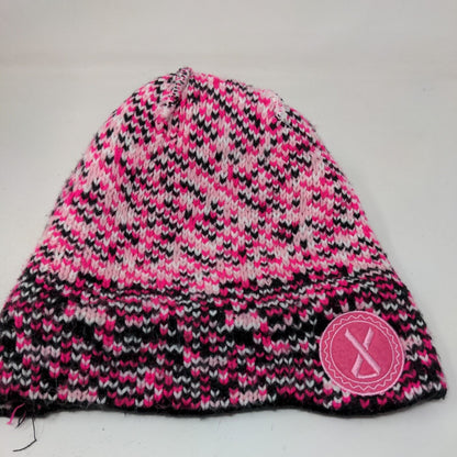Support The Cure Pink Ribbon Knit Pom Pom Beanie Hat Multicolor OSFM