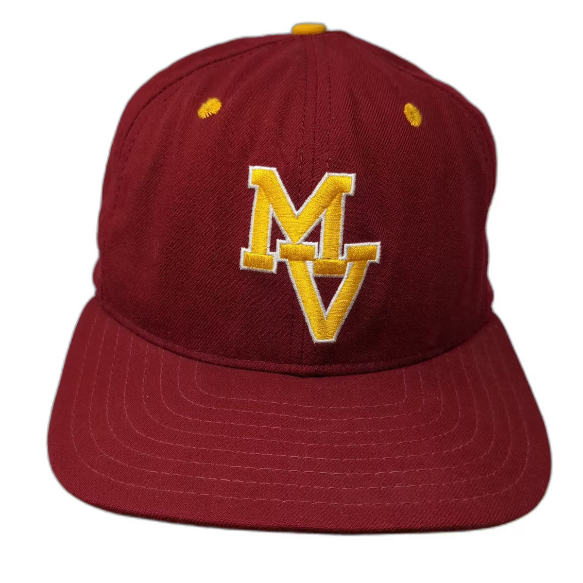 New Era Pro Model MV Fitted Hat Cap Red Yellow Size 7 1/8 Made in USA 6 Panel