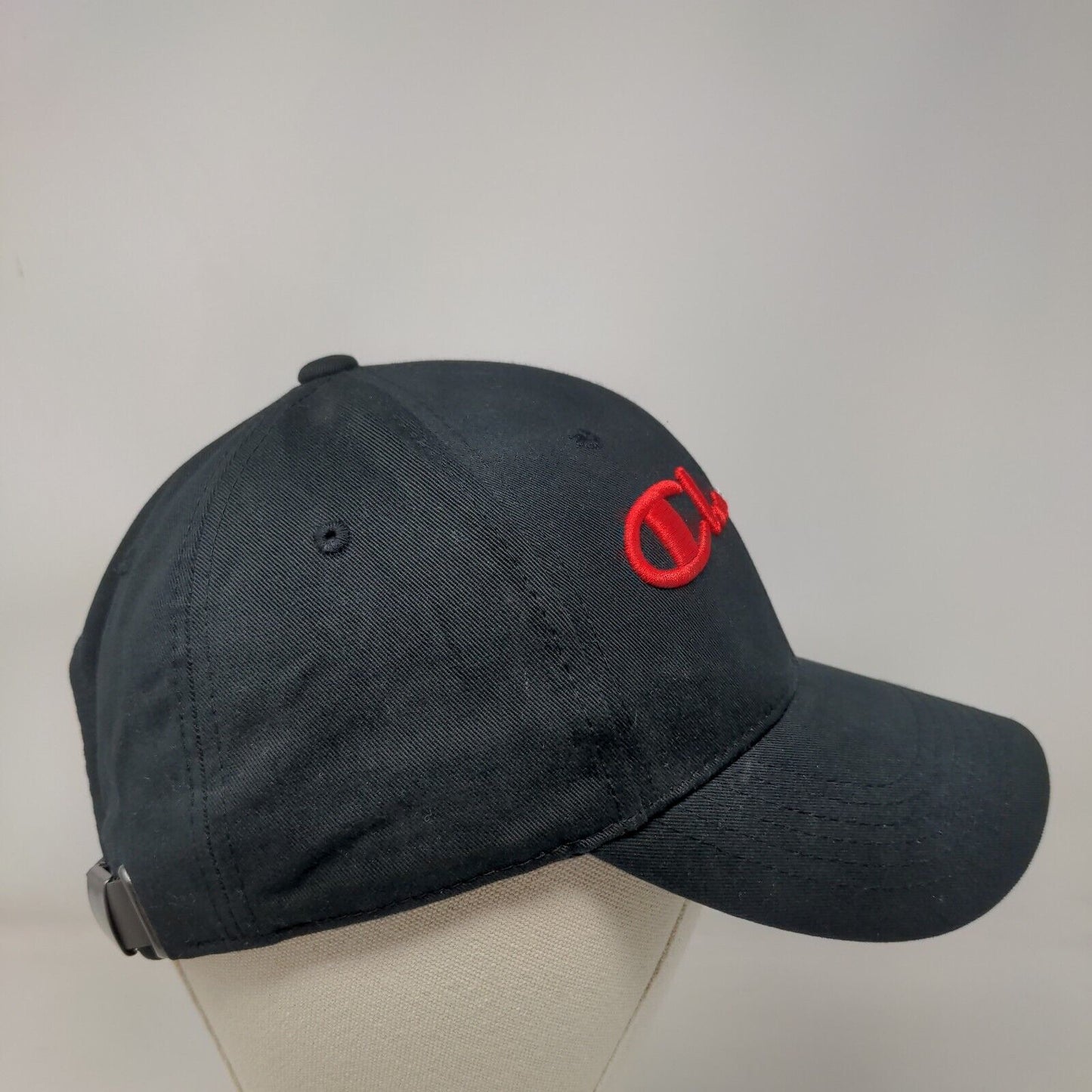 Champion Slideback Hat Black OSFM Adjustable Embroidered Logo 6 Panel Cotton