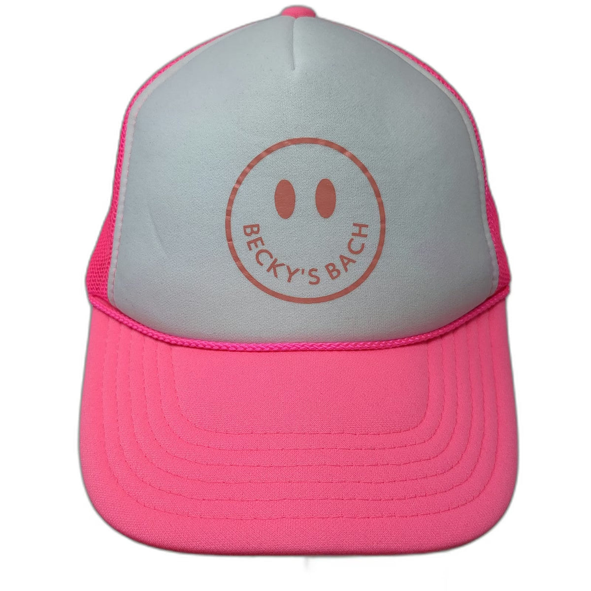 OTTO Trucker Hat Pink One Size Becky's Bach Smiley Face Mesh Snapback Rope Foam