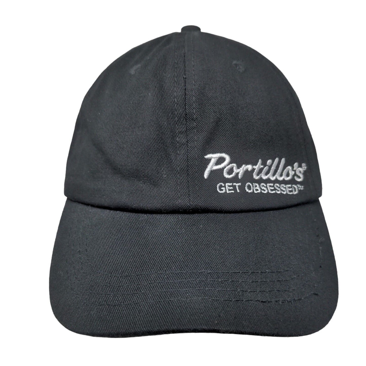 Portillos Slideback Hat Black Embroidered Employee Uniform Logo Adjustable