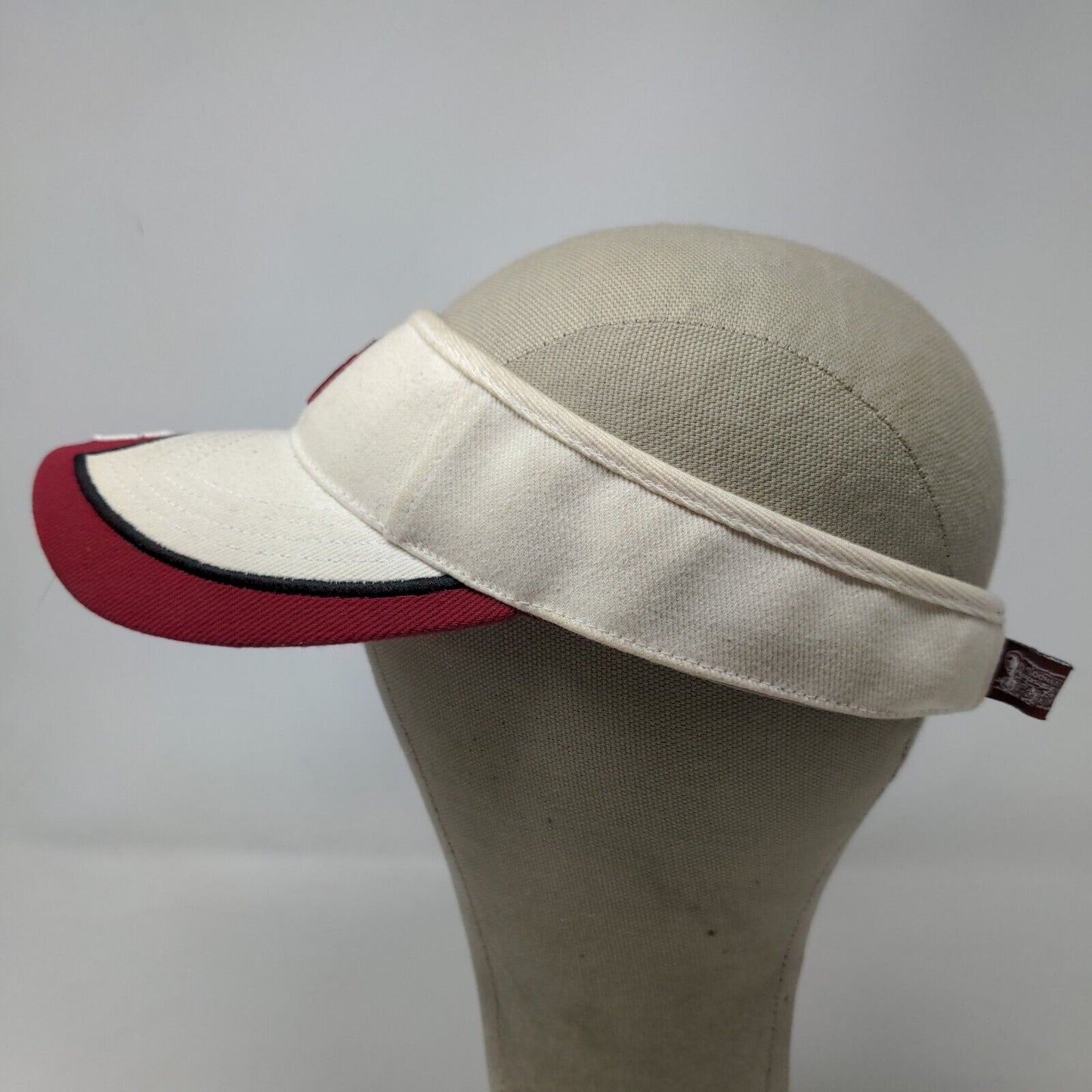 Top of the World Men's Strapback Sun Visor Hat Tan Red University of Oklahoma