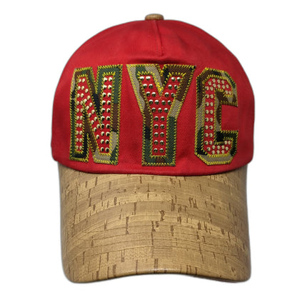 TNC 5 Panel Red Beige One Size NYC Camo Studded Cork Brim Slideback Cotton Hat