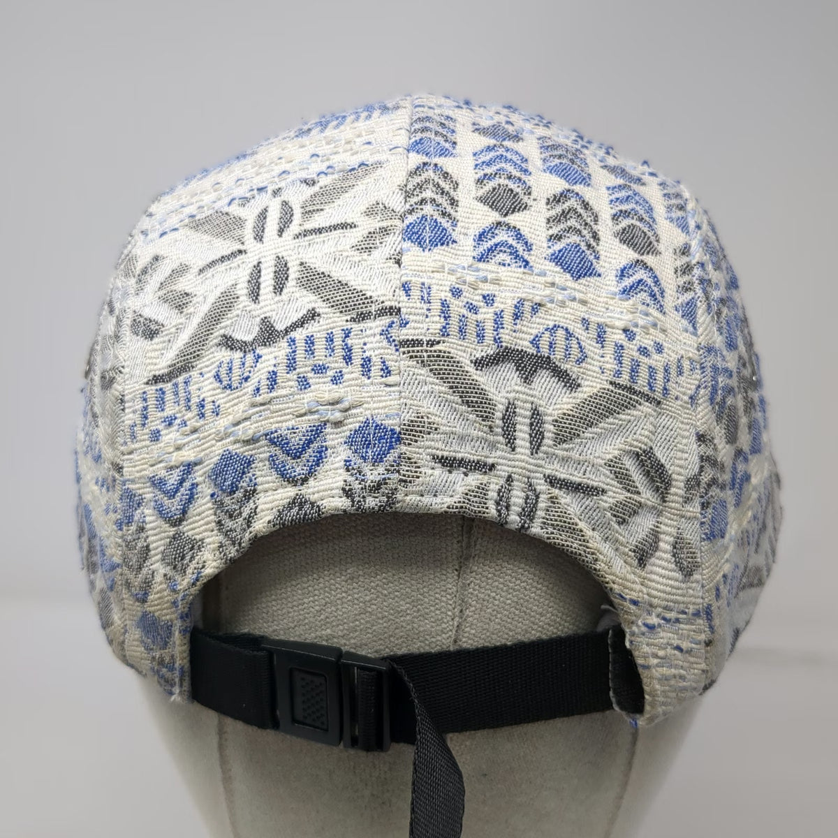5 Panel Hat Beige Blue Gray Woven Geometric One Size Strapback Tribal Print