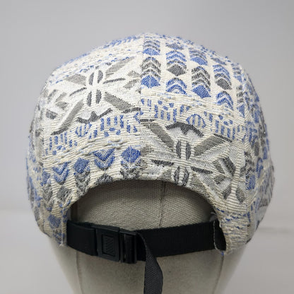 5 Panel Hat Beige Blue Gray Woven Geometric One Size Strapback Tribal Print