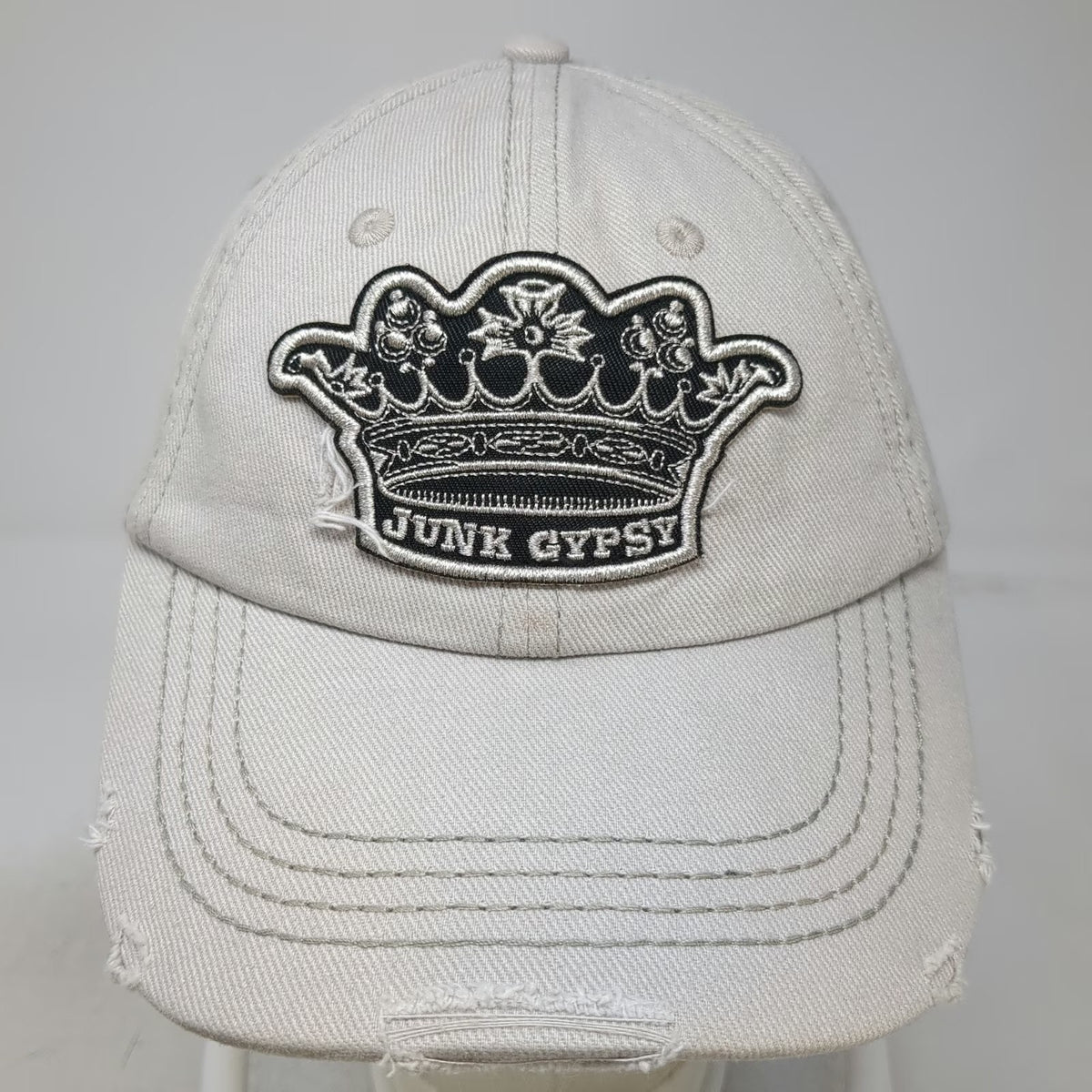 Junk Gypsy Baseball Cap Gray One Size Distressed Crown Patch Strapback Hat Logo