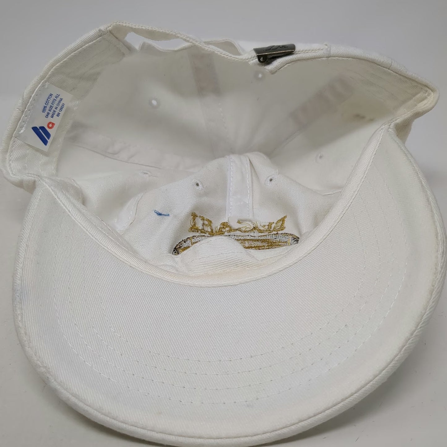 Headwear USA Baseball Cap White One Size BC Becahi Hawk Logo Slideback Strap Hat