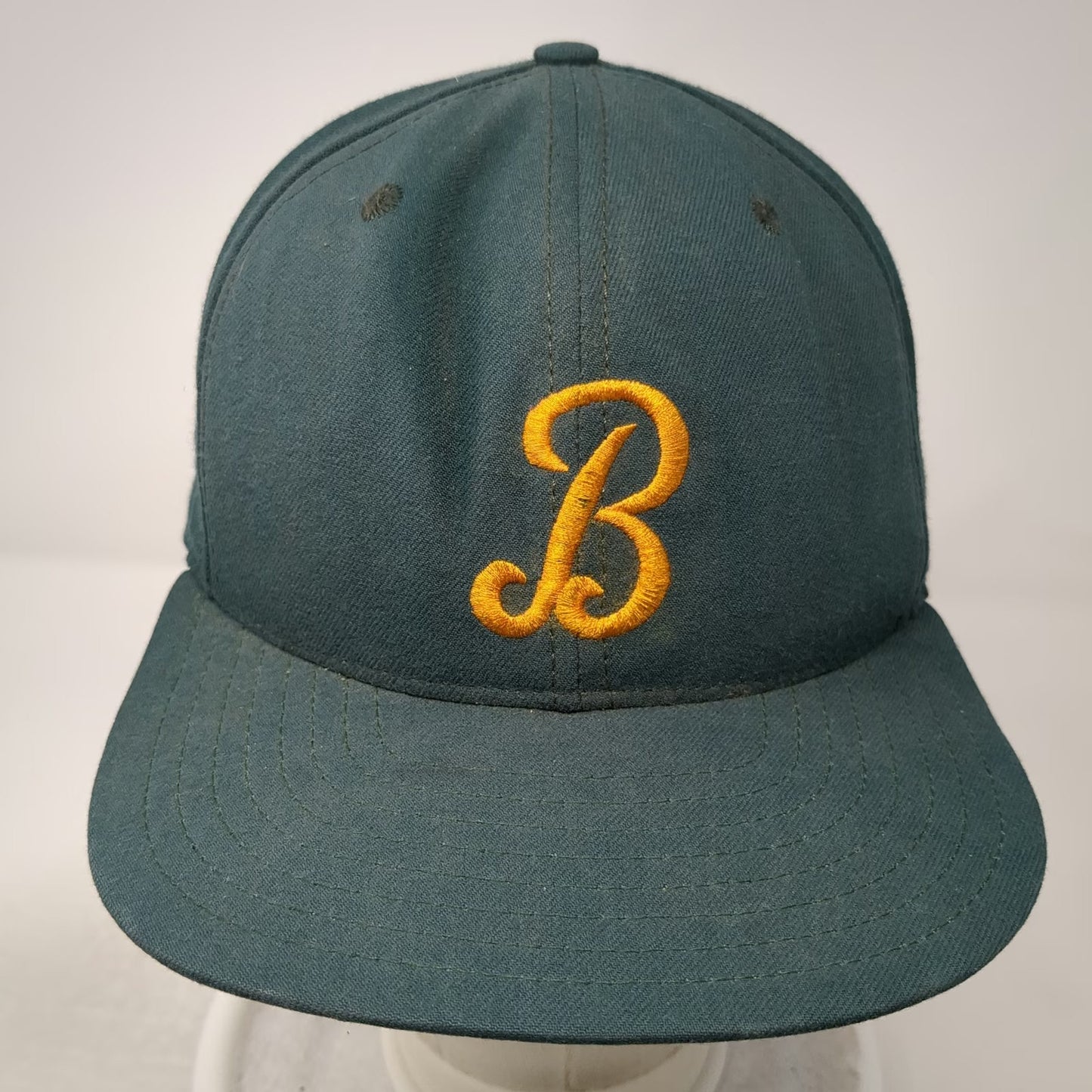 New Era Snapback Hat Green L Cursive B Lion Head Embroidery USA Made Vintage