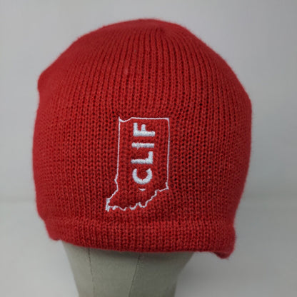 CLIF Bar Men's Knit Beanie Hat Red Embroidered Logo 100% Acrylic