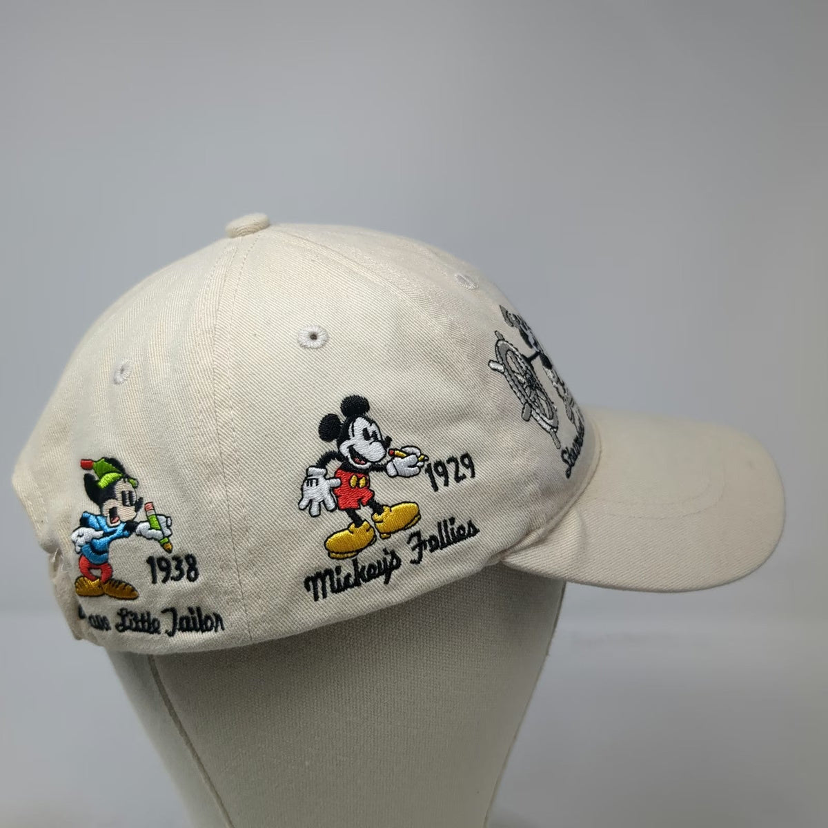 Disney Parks Baseball Cap Beige One Size Mickey Mouse Embroidery Steamboat Hat