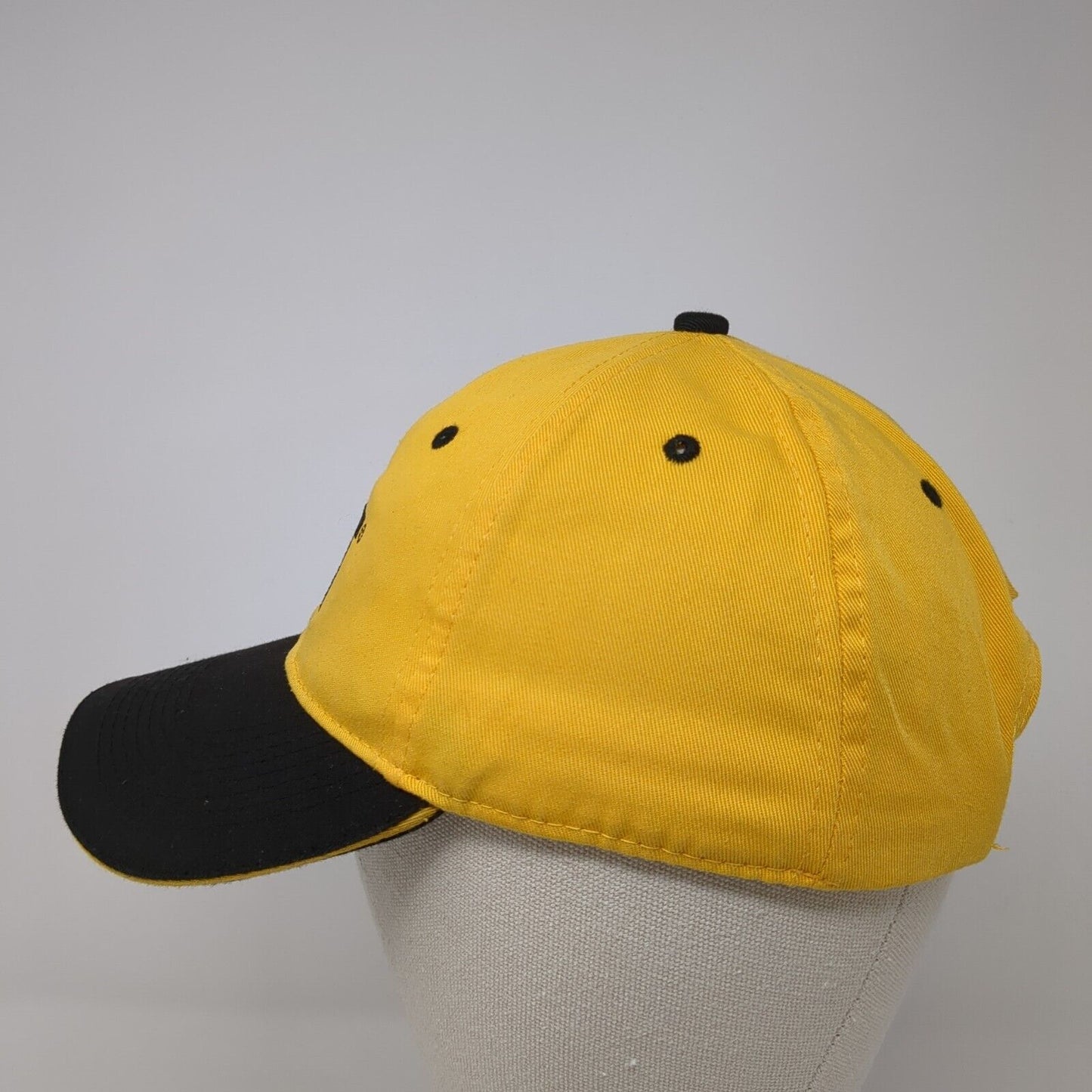 CAT Strapback Hat Yellow One Size Adjustable Embroidered Vented Holes 6 Panel