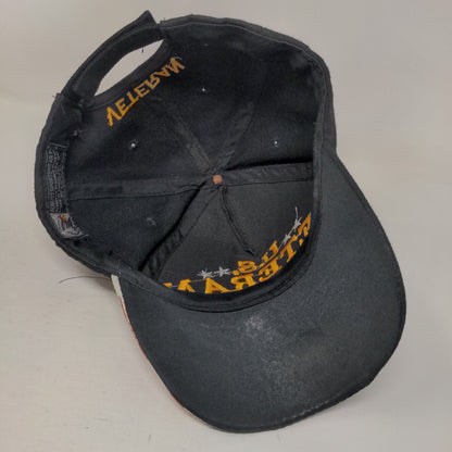 US Veteran Strapback Hat Black One Size Adjustable Embroidered Flag Patriotic
