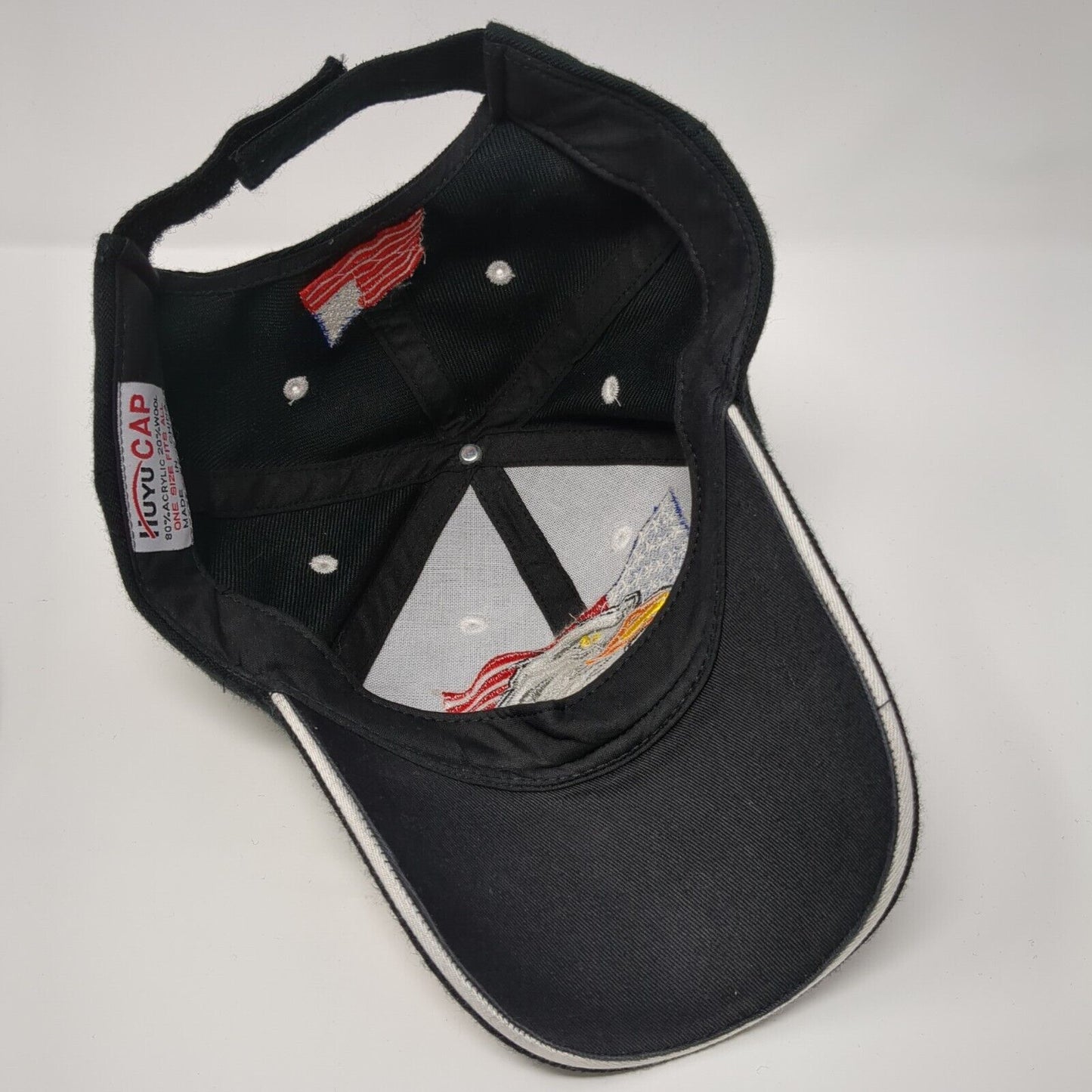 USA Flag Eagle Strapback Hat Black One Size Adjustable Embroidered Huyu