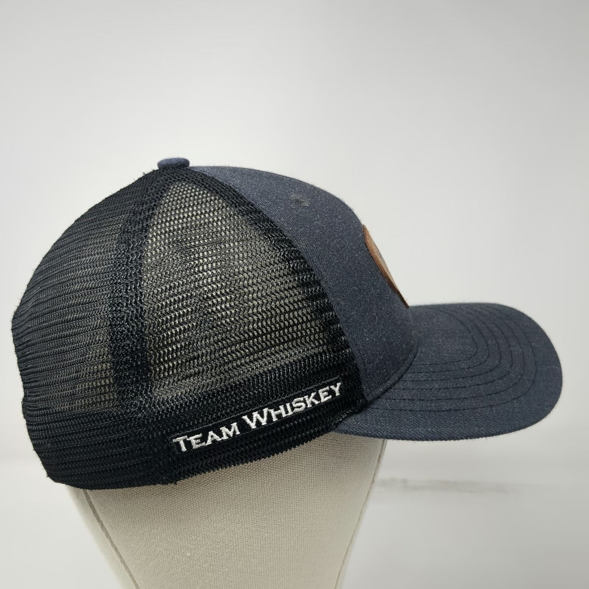Team Whiskey Trucker Hat Gray OSFM Deer Skull Leather Patch Underbrim Snapback