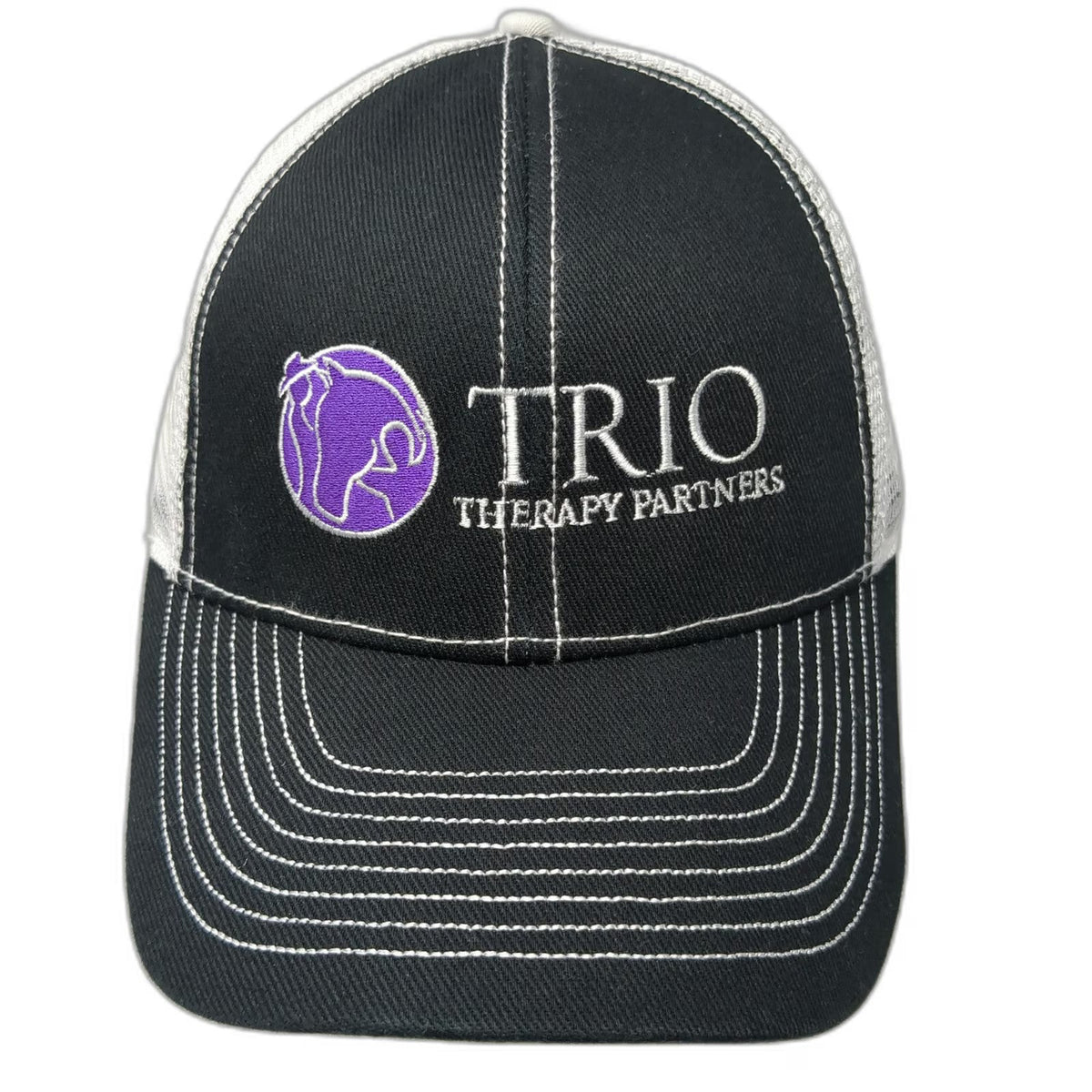 Port & Company Baseball Cap Hat Black OSFM Mesh Horse Logo Contrast Stitching