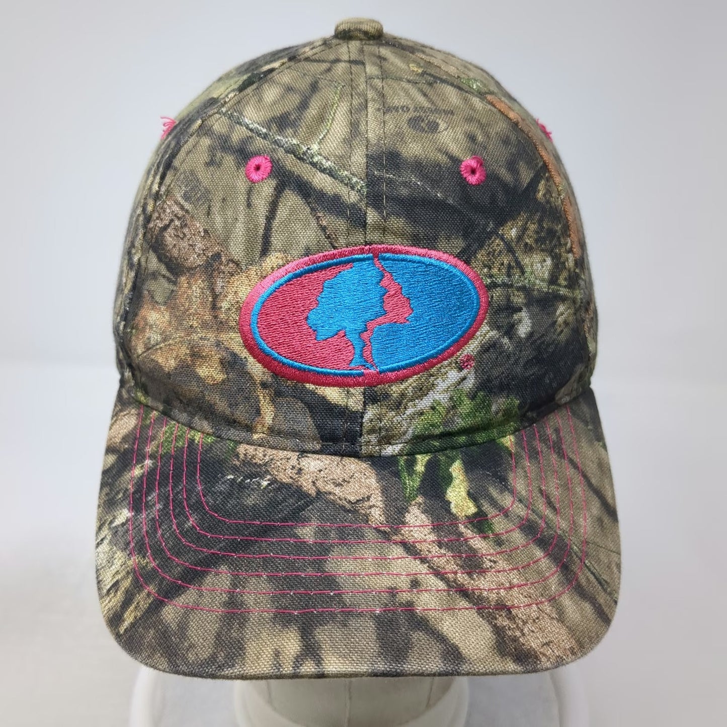 Mossy Oak Baseball Cap Brown One Size Camo Pink Blue Logo Strapback Hat Outdoor