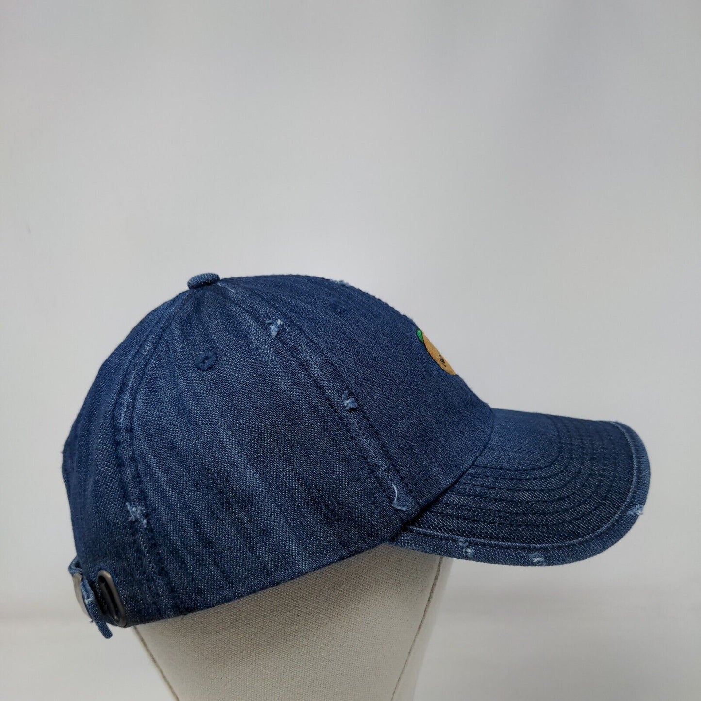 Peach Eat It Slideback Hat Blue OSFM Adjustable Embroidered Denim