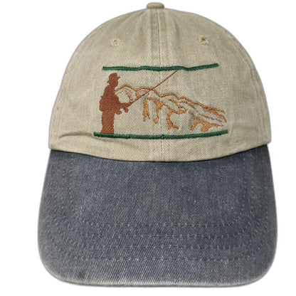 Port and Company Baseball Cap Beige Blue One Size Portneuf River Fishing Hat