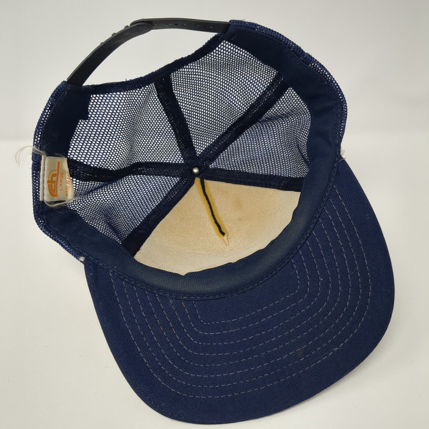 At Middle Fork Harrah's Lodge Snapback Trucker Hat Blue Large Mesh Back CH