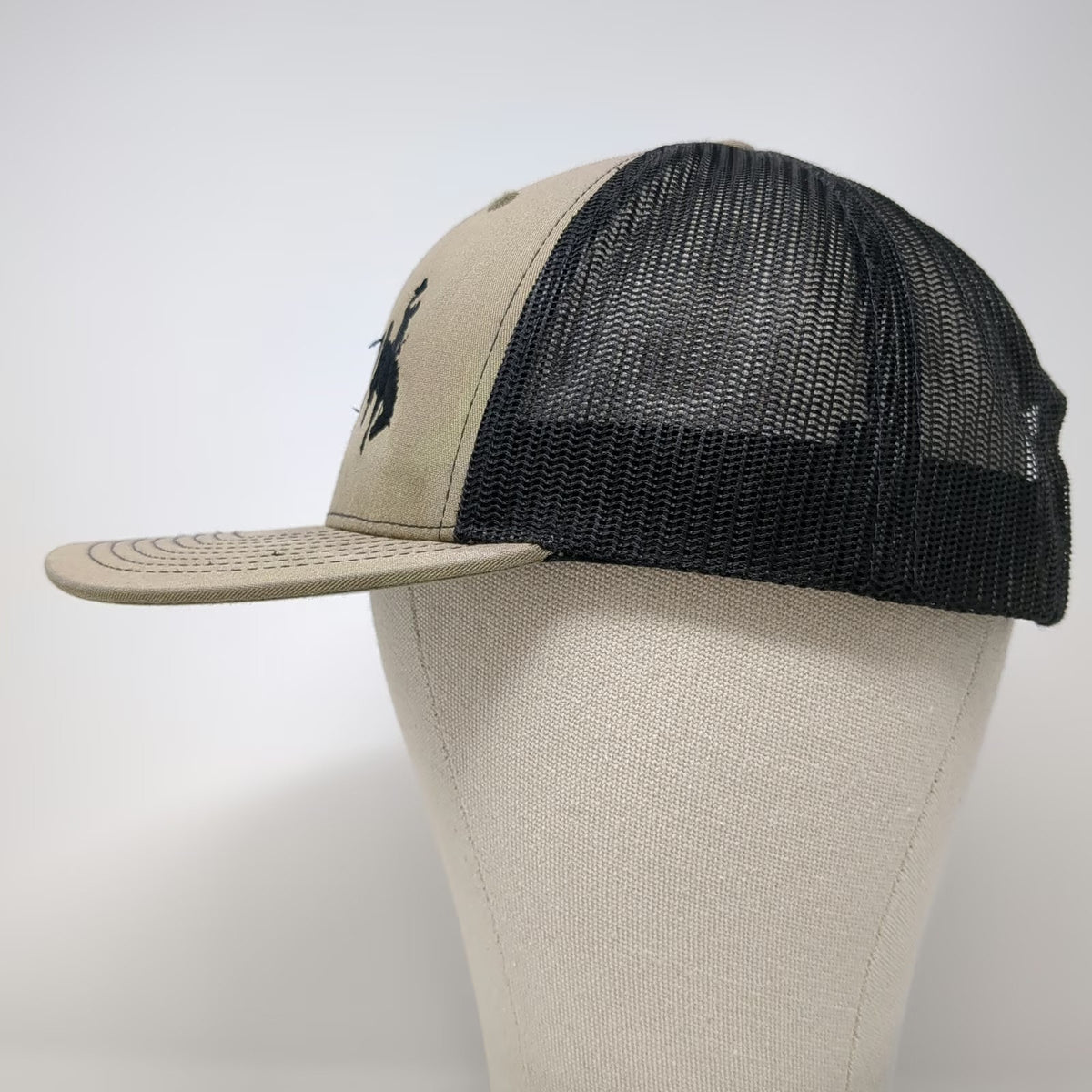 Richardson Trucker Hat Beige One Size Mesh Back Snapback Bucking Bronco Hat