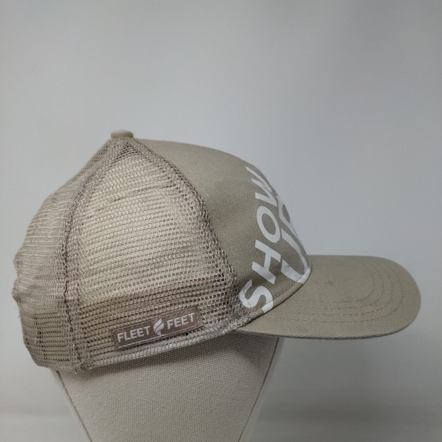 Show Up Fleet Feet Snapback Mesh Back Trucker Hat Tan OSFM Boco Gear