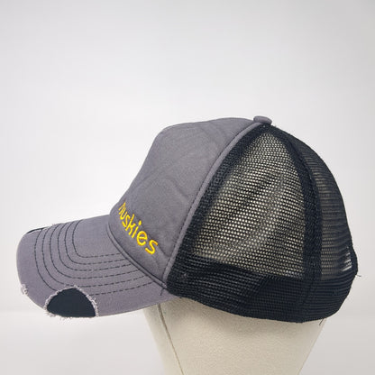 Huskies Snapback trucker Hat Gray One Size Adjustable Distressed Mesh Back
