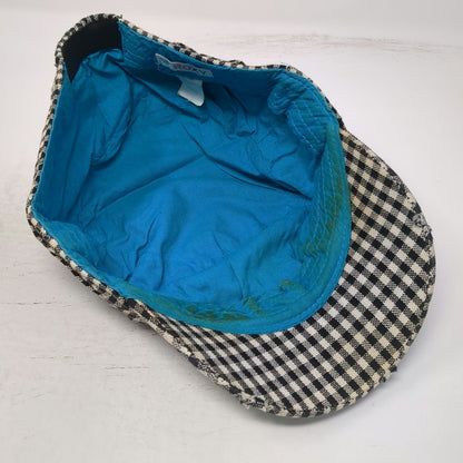 Roxy Army Cap Black White One Size Distressed Gingham Check Studs Plaid Hat