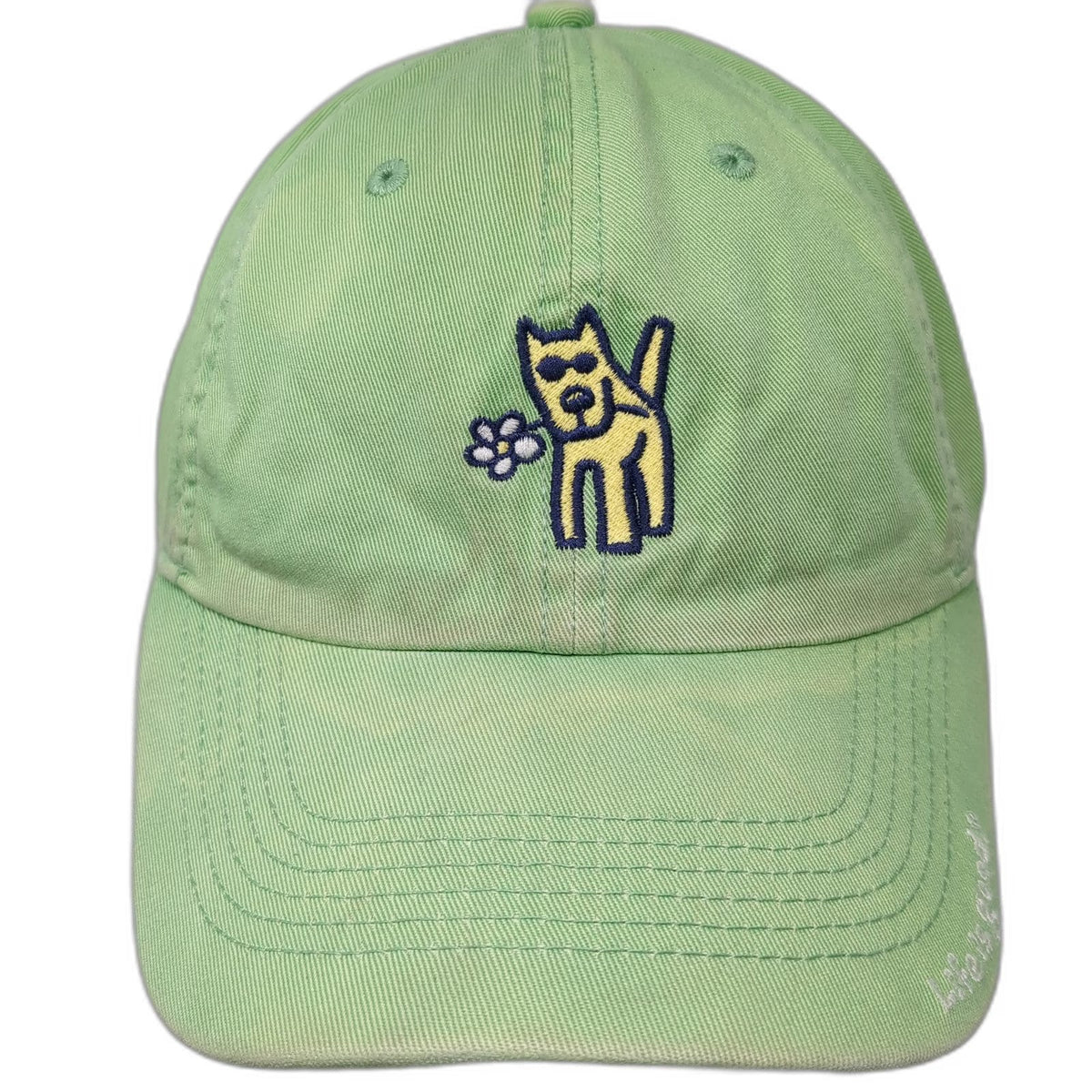Life is Good Baseball Cap Green One Size Dog Sunglasses Flower Hat Slideback
