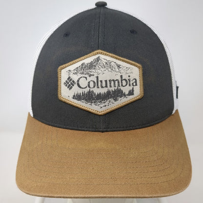 Columbia Trucker Hat Gray White Brown One Size Mesh Snapback Mountain Patch