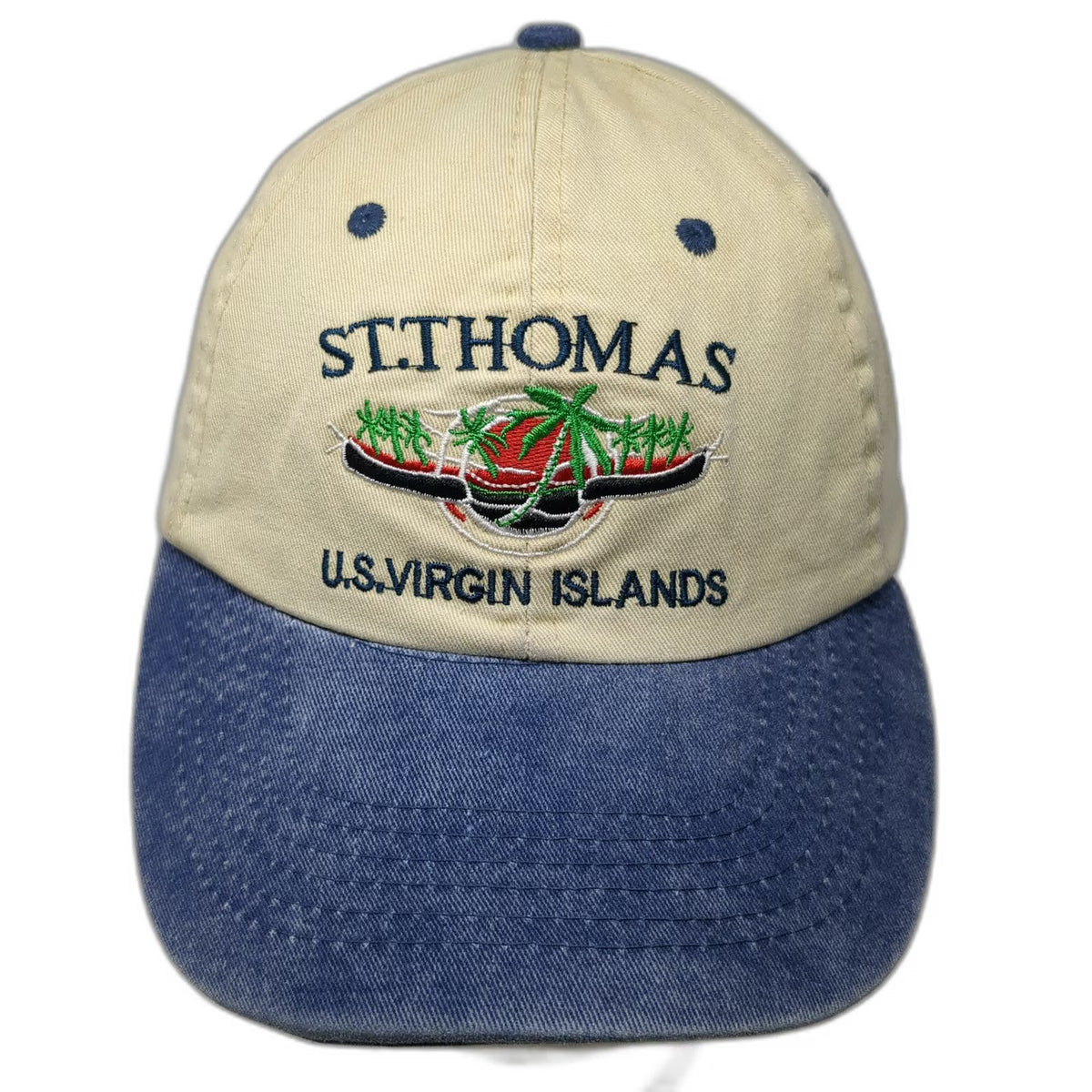 Baseball Cap Beige Blue One Size St Thomas US Virgin Islands Paradise Hat