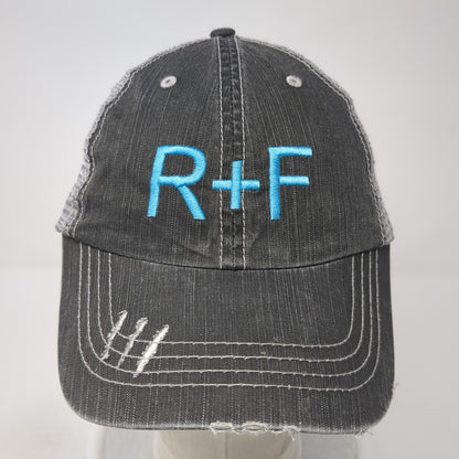 R+F Trucker Hat Gray One Size Adjustable Embroidered Distressed Mesh Back
