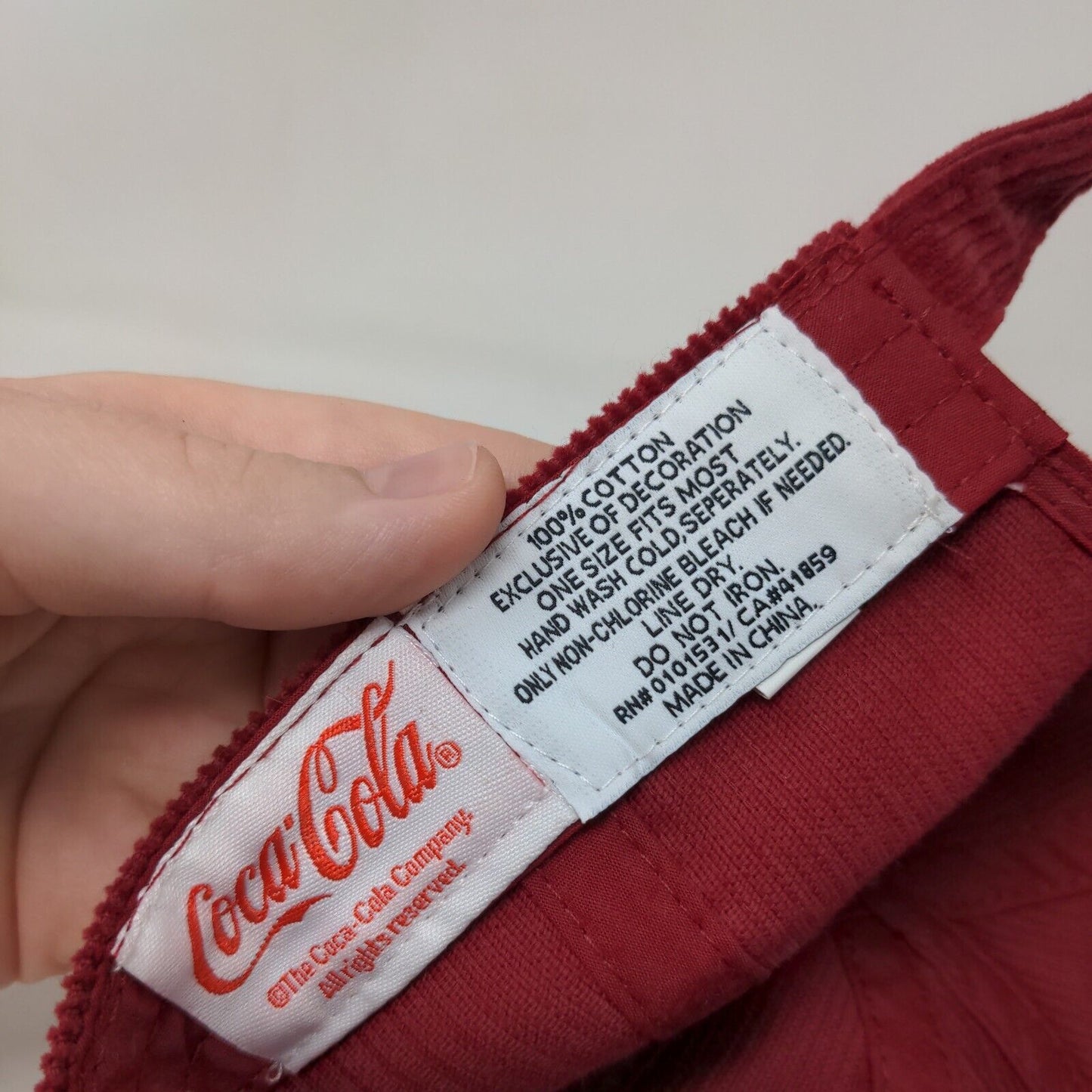 Coke Slideback Hat Red OSFM Adjustable Embroidered Corduroy 6 Panel Cotton