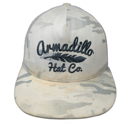 Armadillo Hat Co. Trucker White Gray One Size Camo Mesh Snapback Feather Logo