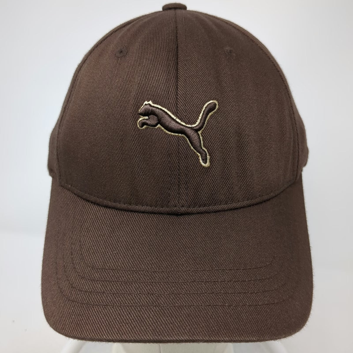 Puma Baseball Cap Brown One Size Fitted Flexfit Embroidered Logo Hat Athletic