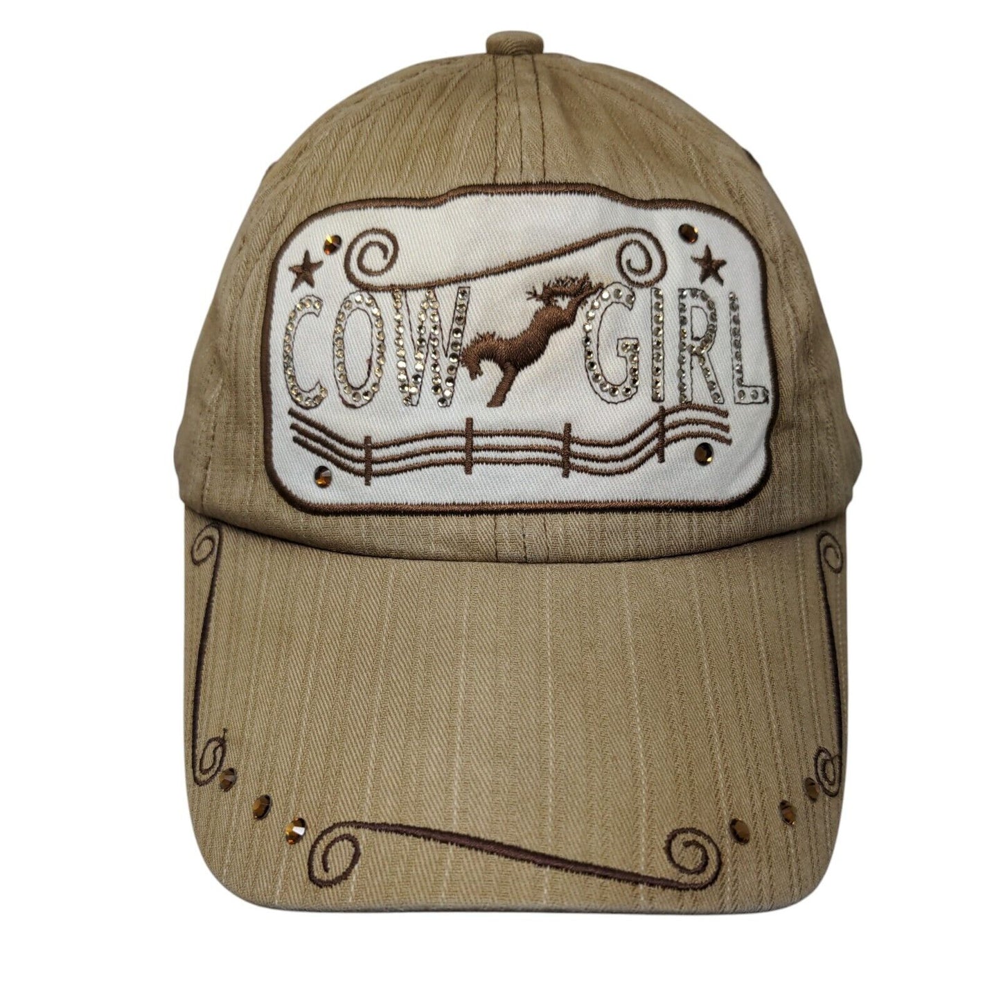 Cowgirl Bling Strapback Hat Tan OSFA Adjustable Vent Holes Western