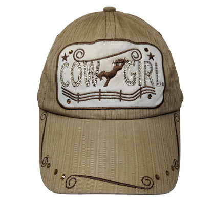 Cowgirl Bling Strapback Hat Tan OSFA Adjustable Vent Holes Western