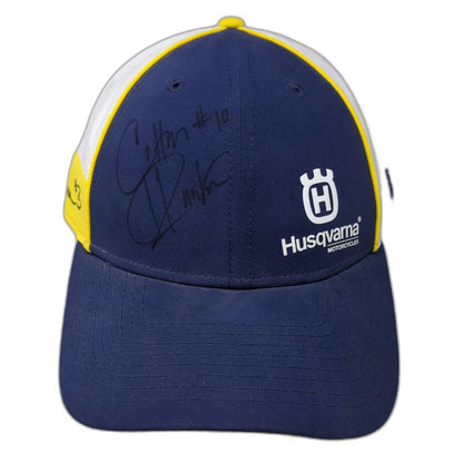 New Era Snapback Hat Blue White Yellow One Size Husqvarna Signed Colton Haaker