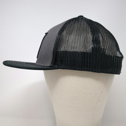 MISSION43 Trucker Hat Black One Size Snapback Mesh Flat Brim Logo Patch Lead