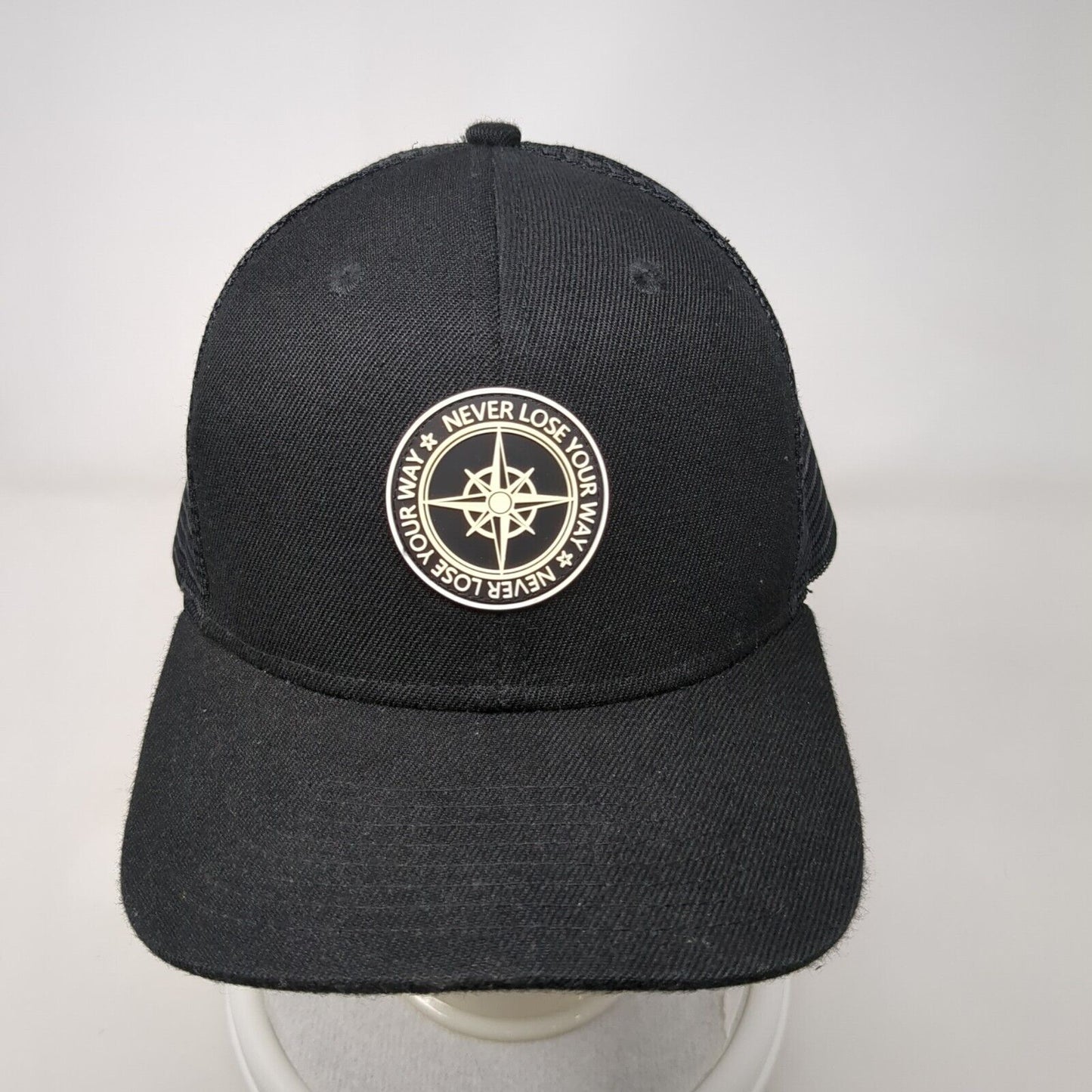 Never Loose Your Way Snapback Trucker Hat Black OSFA Adjustable Mesh Back