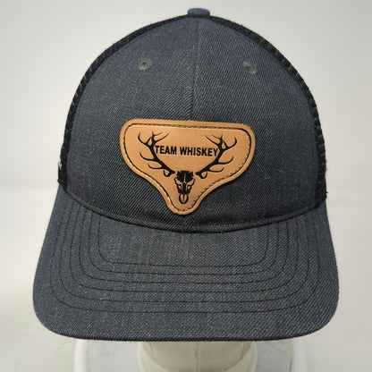 Team Whiskey Trucker Hat Gray OSFM Deer Skull Leather Patch Underbrim Snapback