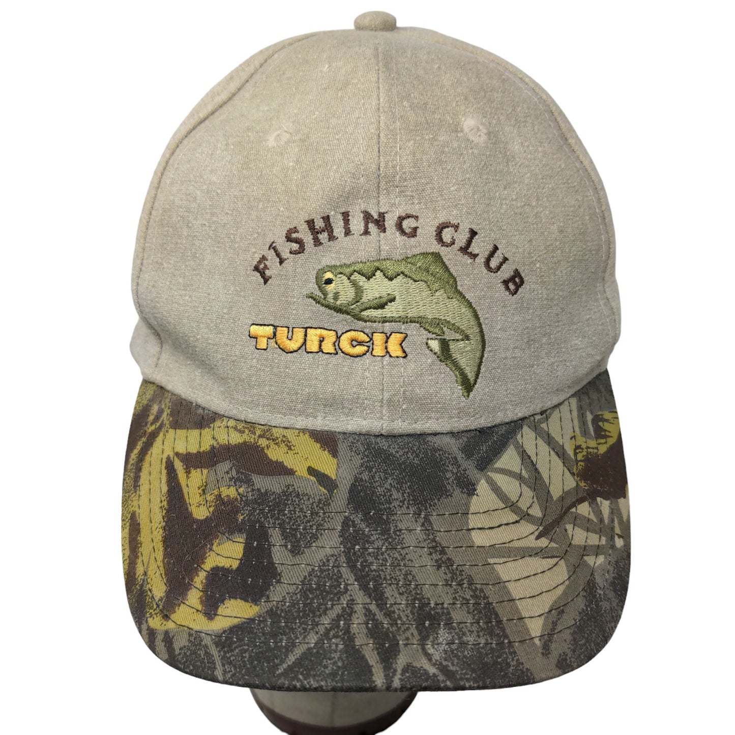 Turck Fishing Club Men's Slideback Hat Tan OSFA Camo Embroidered Logo Cotton