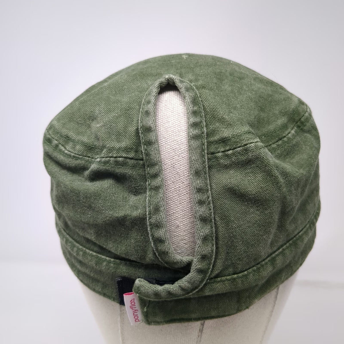 ponyflo Army Cap Green One Size Ponytail Opening Strapback Hat Cotton Washed