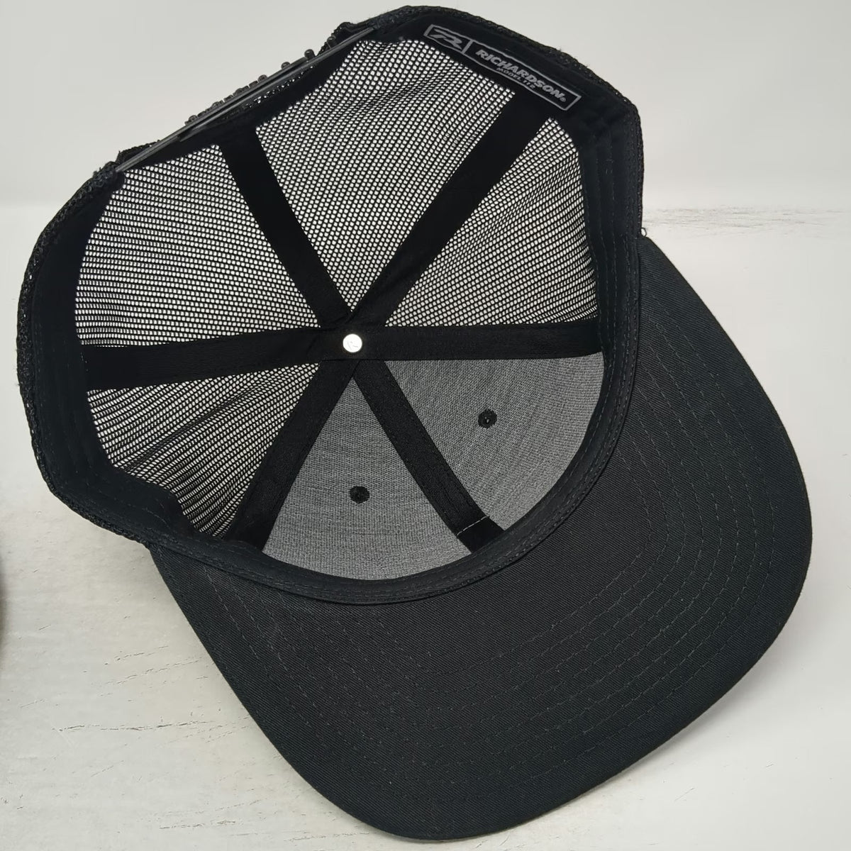 Richardson Trucker Hat Black One Size Leupold US Flag Leather Patch Mesh Back