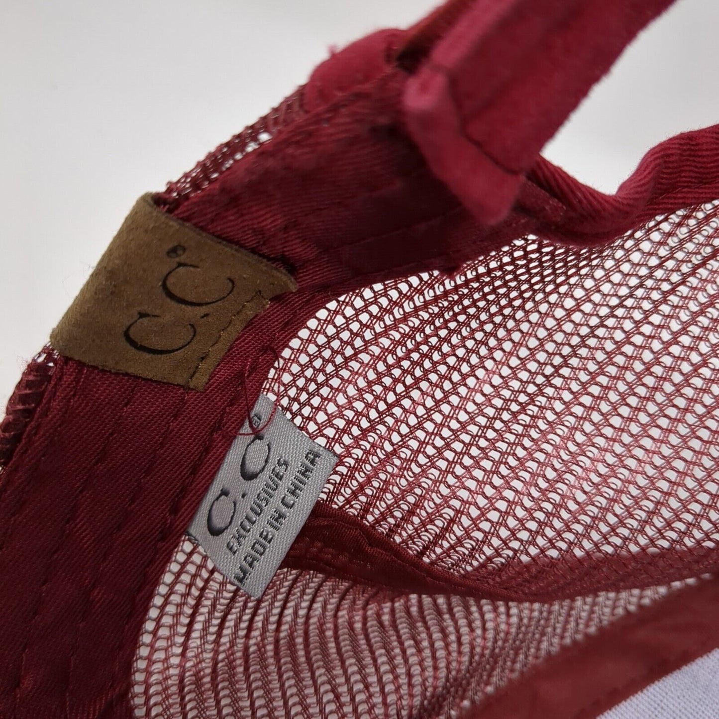 C.C. Strapback Ponyback Trucker Hat Red One Size Adjustable Mesh Back Blank