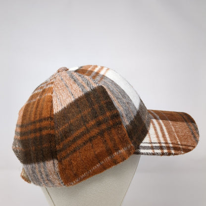 Unbranded Strapback Hat Brown One Size Adjustable Plaid Vented Holes 6 Panel