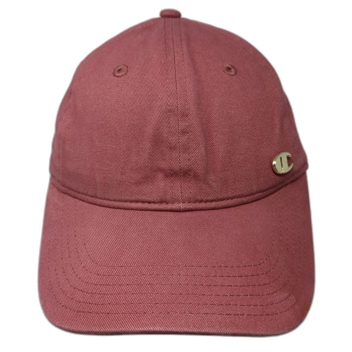 Champion Baseball Cap Red One Size Metal Logo Script Cotton Slideback Adjust Hat