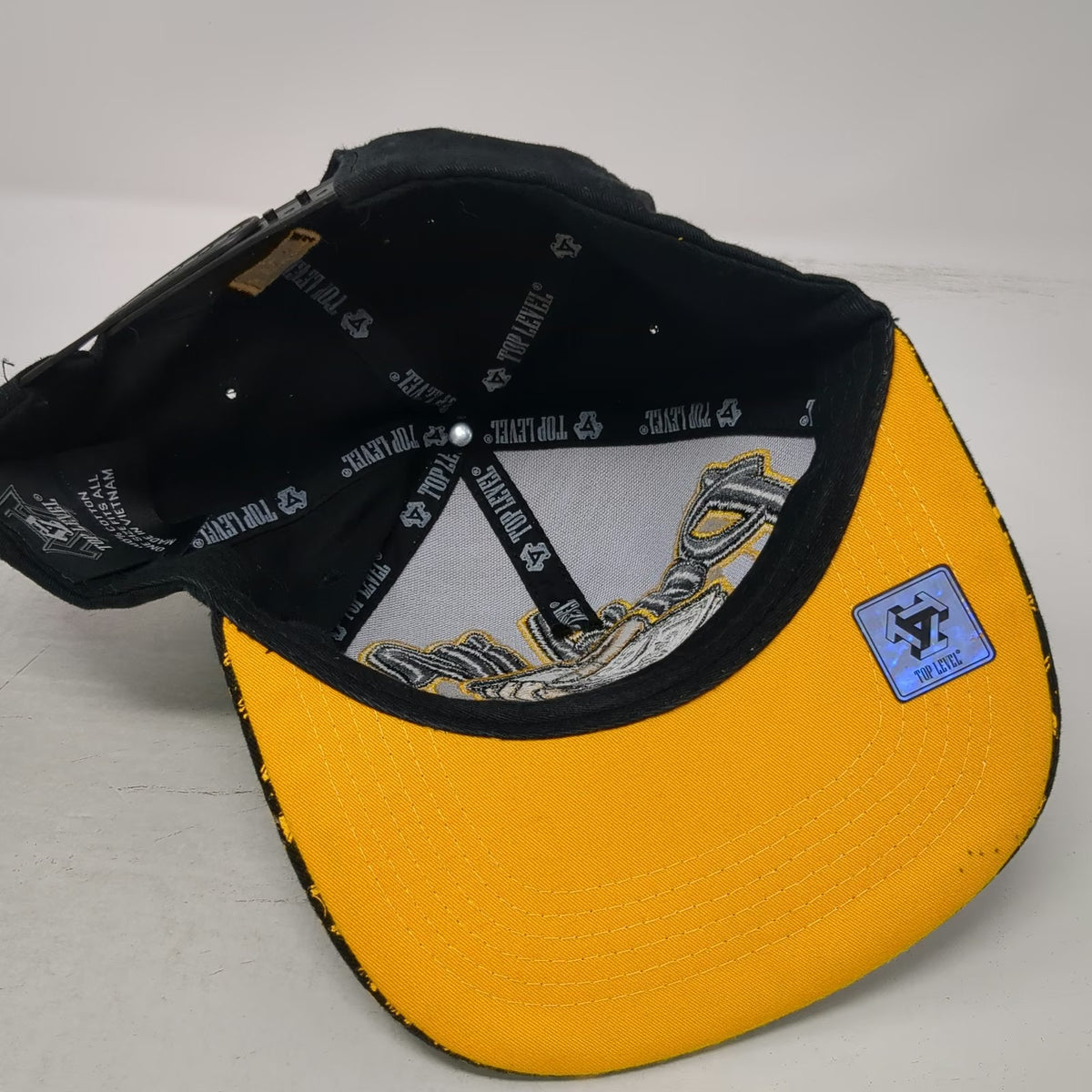 Top Level Snapback Black Yellow One Size Hat Paid In Full Money Print Flat Brim